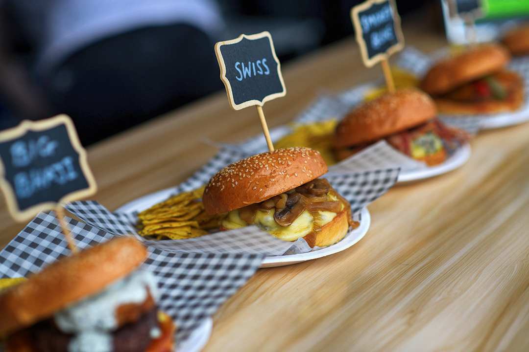 A selection of different style burgers on sale